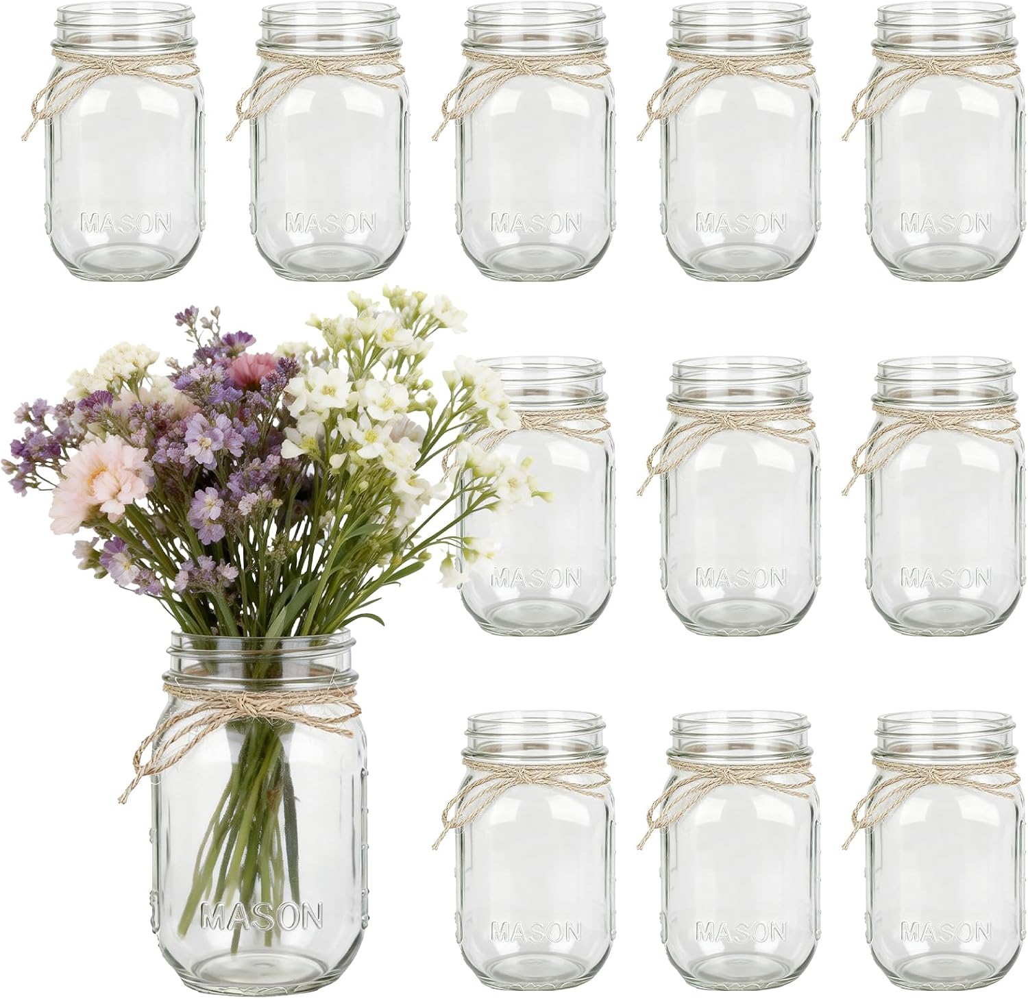 12 Pack 16oz Clear Mason Jars Vases for Flowers, 3x5 Inch