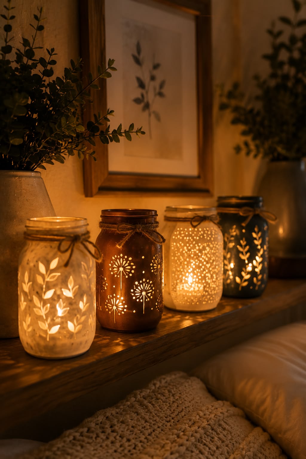 Mason jar filled with a lit candle for soft, ambient lighting