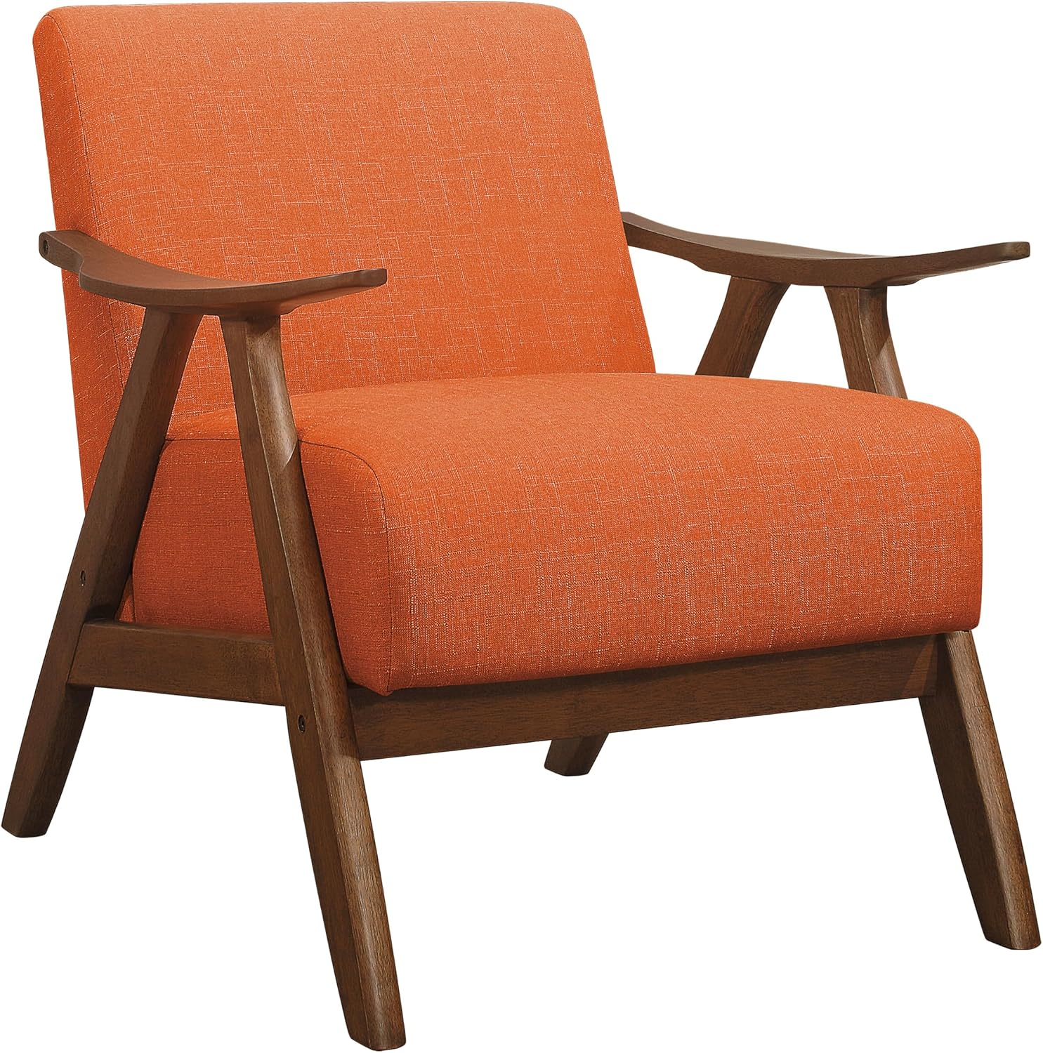 Lexicon Mid Century Modern Accent Chair with Walnut Wood Frame, Orange