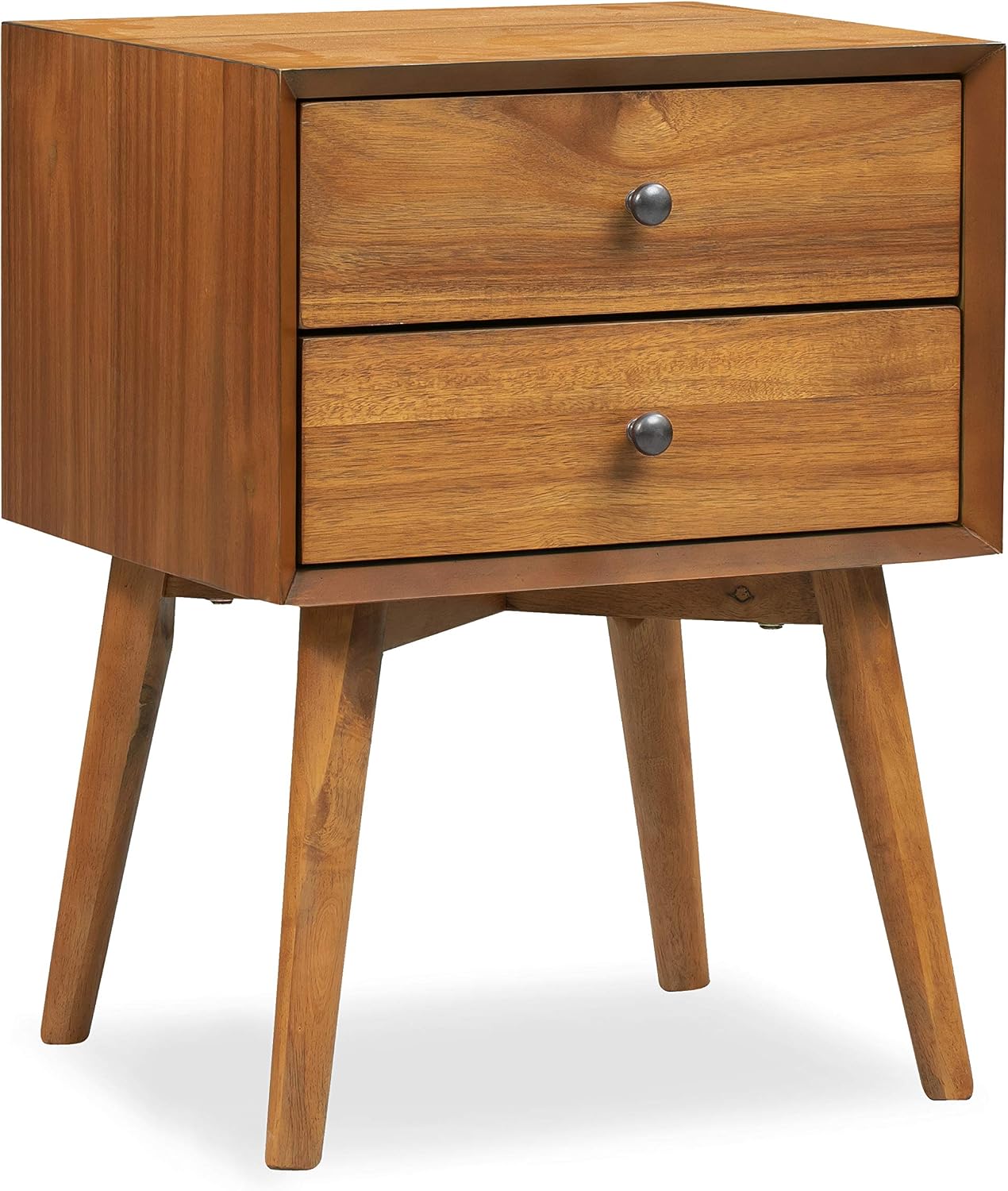 Poly and Bark Dorsey Mid-Century Modern Nightstand, Solid Wood, 2 Drawers