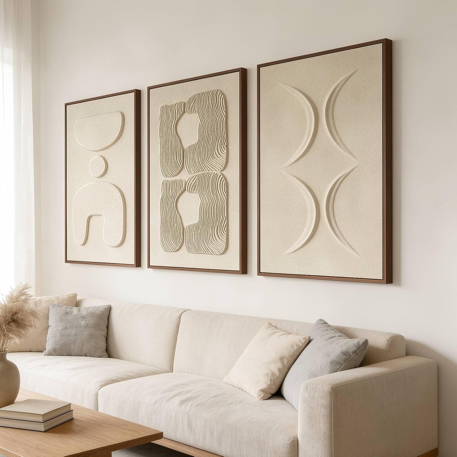 Thalasse Large 3-Piece 3D Textured Wall Art for Living Room, 24 x 36 Inch