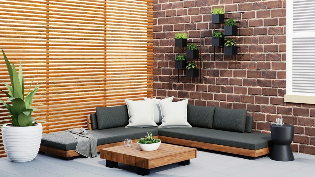 A coffee table serving as the room's mid-century centerpiece