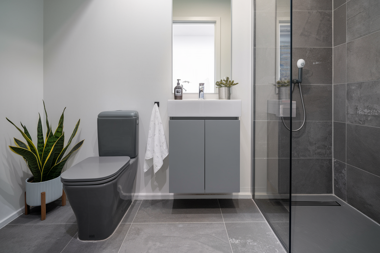 Modern minimalist bathroom with a clean, uncluttered design