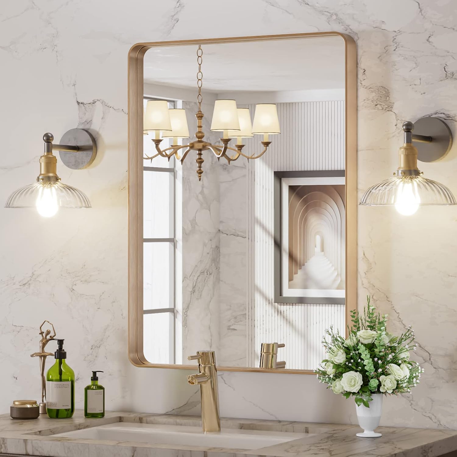LOAAO 22 x 30 Inch Gold Framed Wall Mirror