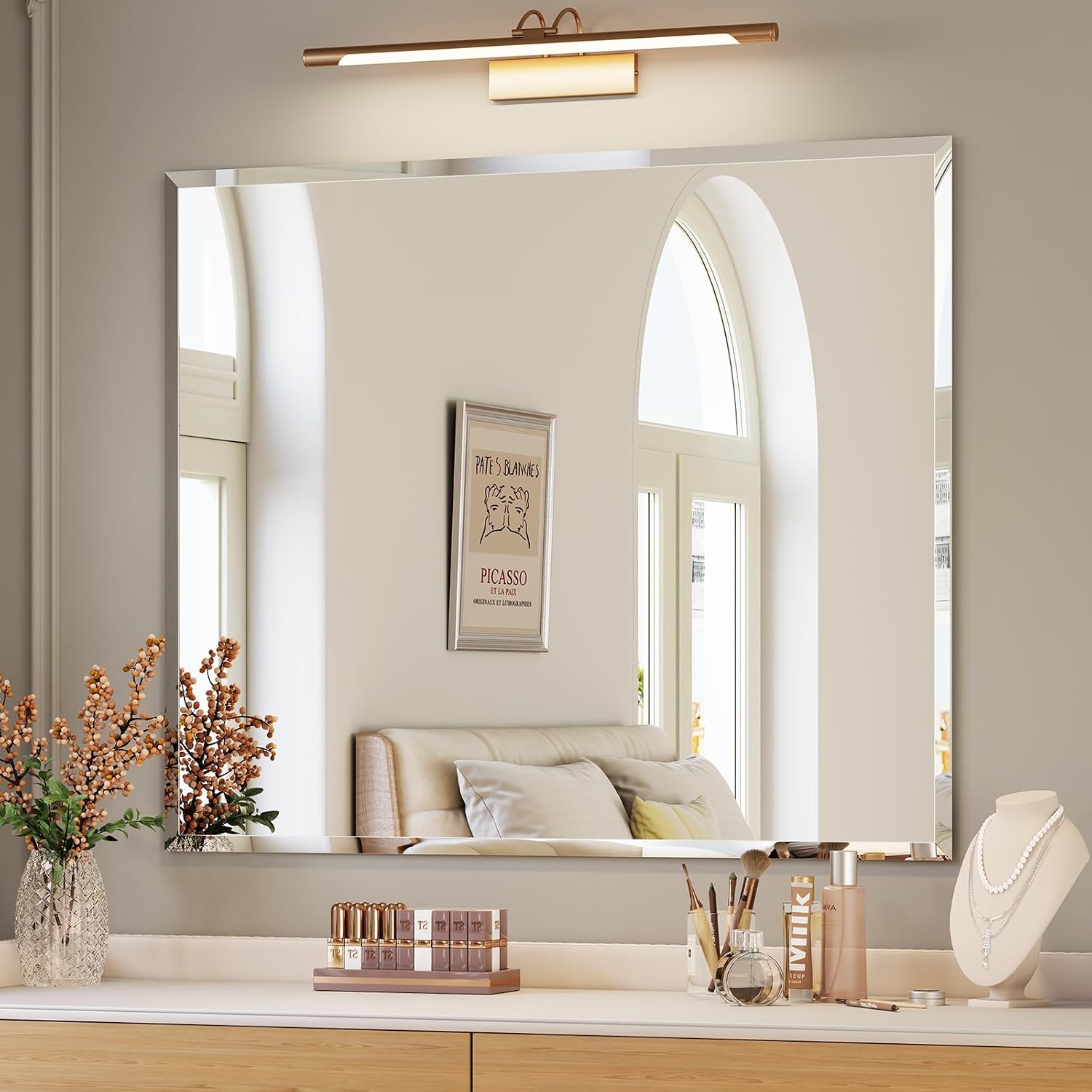 Frameless Beveled Wall Mirror, 30 x 36 Inch, for Bathroom and Vanity