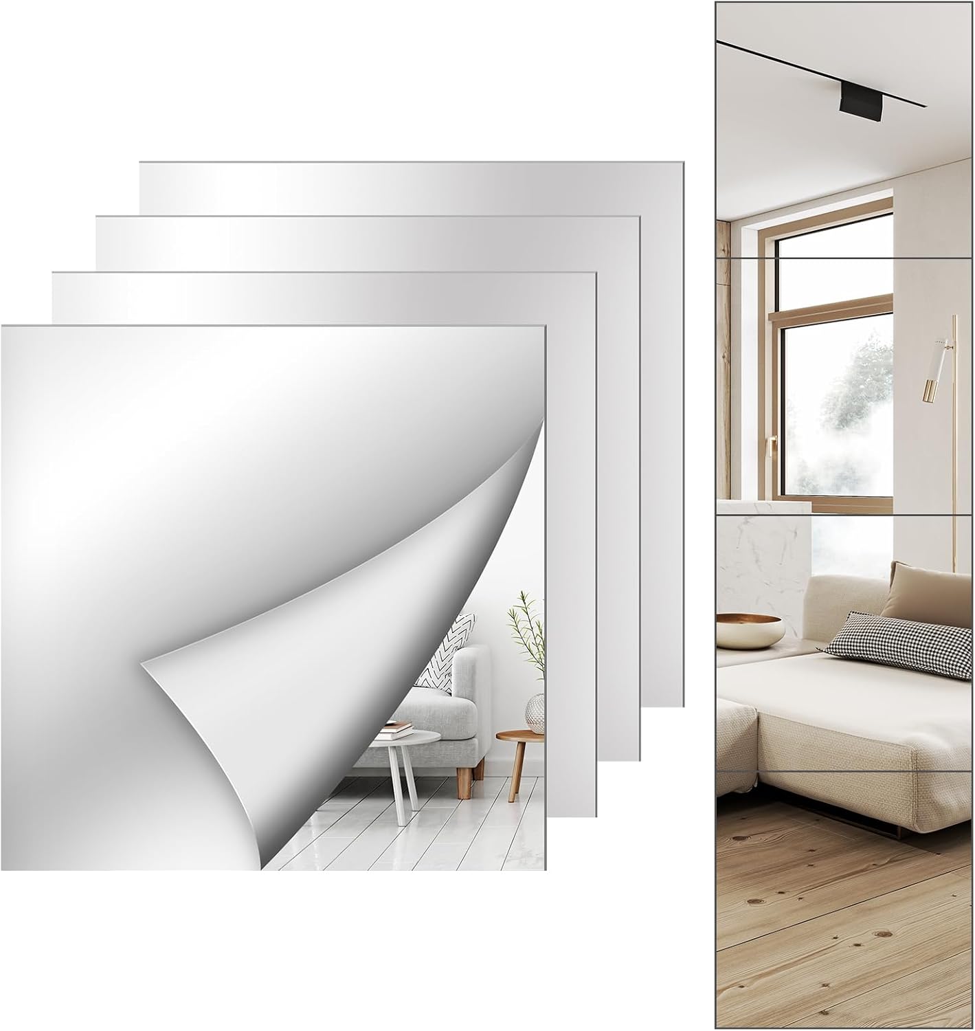 Shiftshade Unbreakable Mirror Tiles, 12 x 12 Inch, Self-Adhesive Wall Mirror