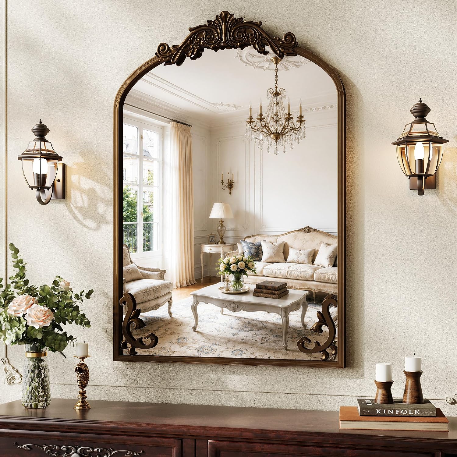 Koonmi Vintage Arched Antique Wall Mirror, 30 x 22 Inch