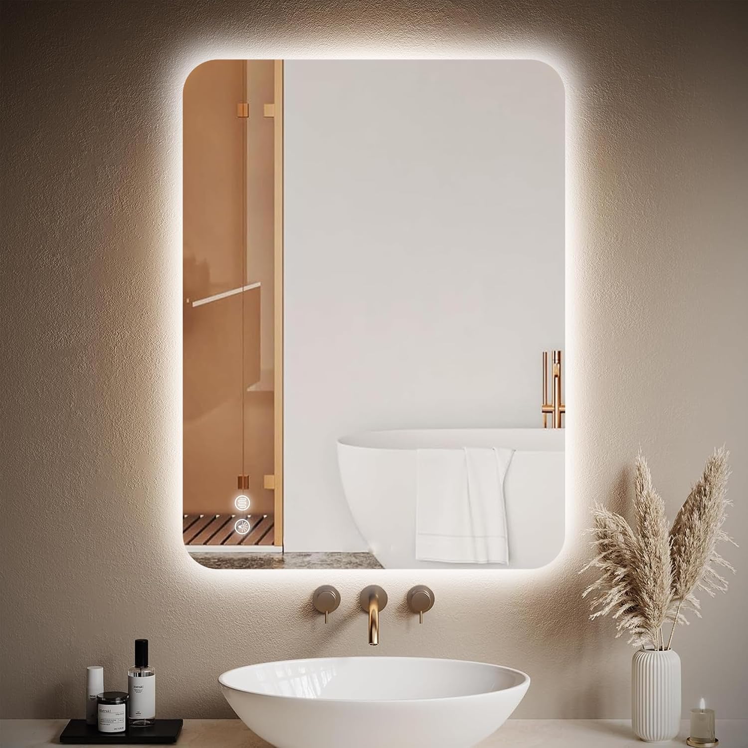 EOGOW Backlit LED Wall Mirror, 36 x 24 Inch, Anti-Fog
