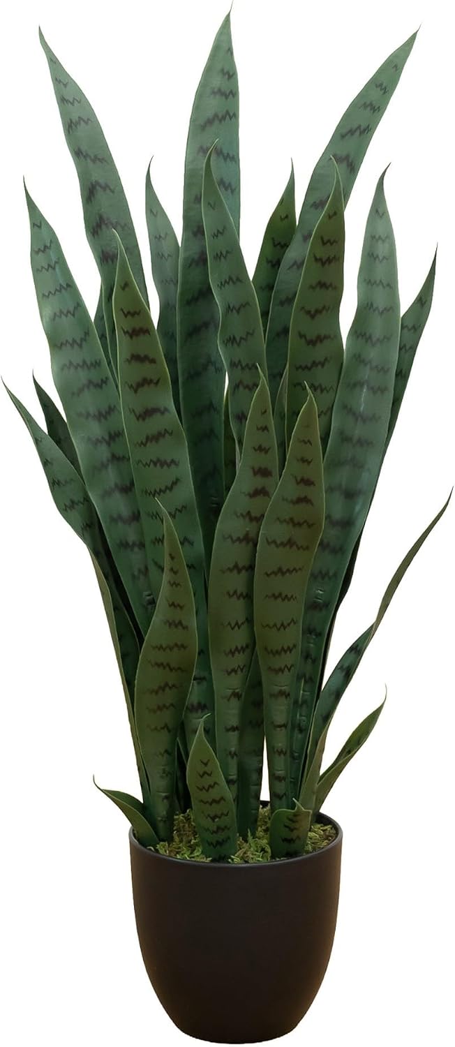 Nearly Natural 35 Inch Artificial Snake Plant with Black Planter