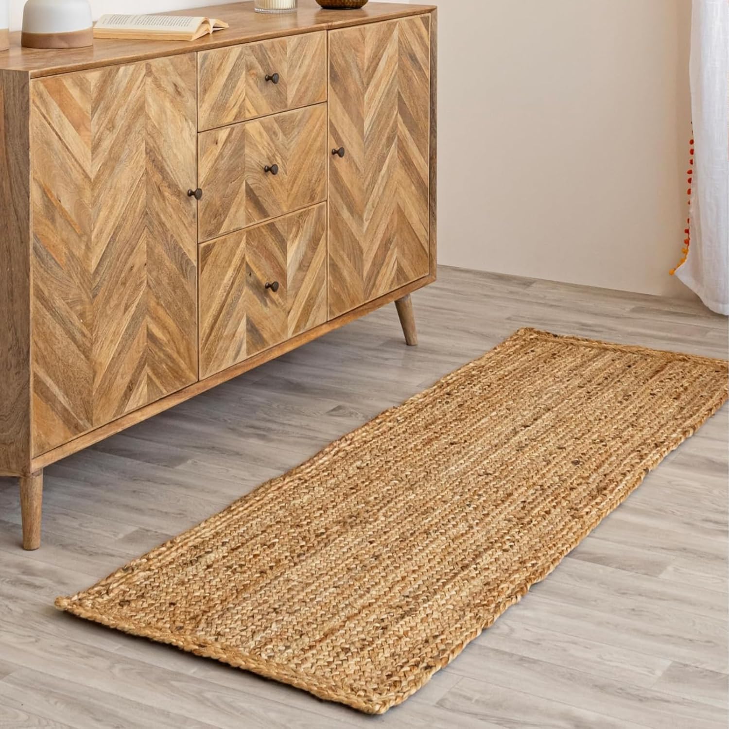 HOMEMONDE Braided Jute Runner Rug, 2 x 8 Ft, Natural