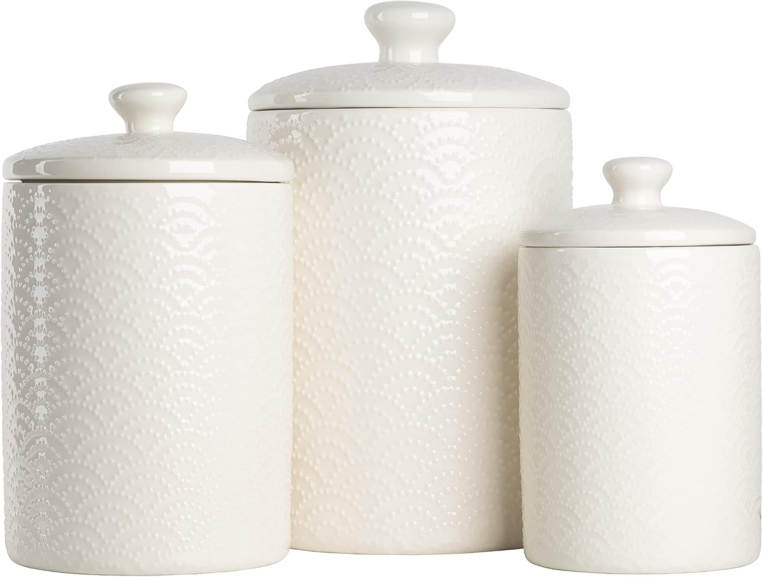 10 Strawberry Street 3-Piece Ceramic Kitchen Canister Set, Tide White