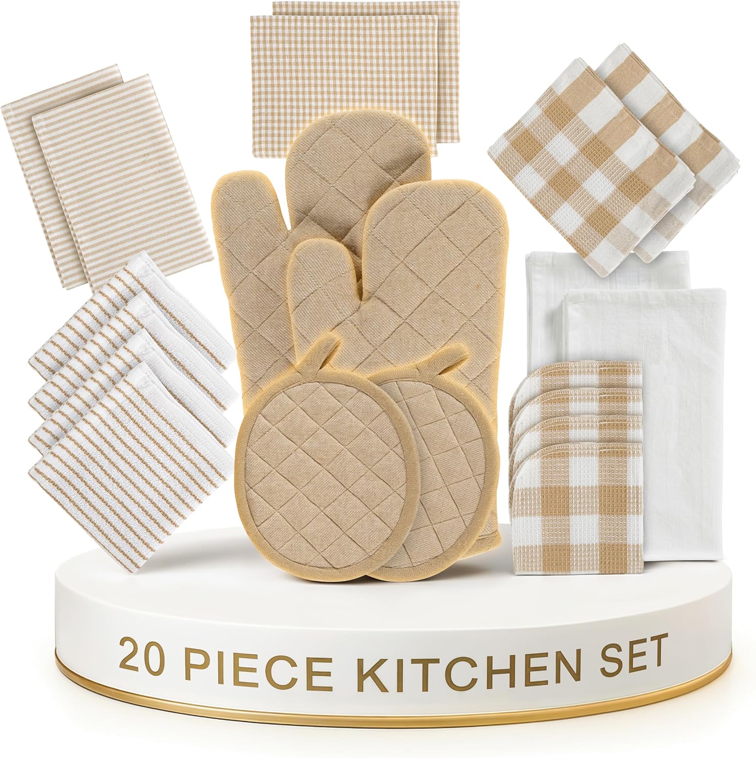 LANE LINEN 20 Piece Kitchen Linen Set, Absorbent Cotton Dish Towels and Mitts