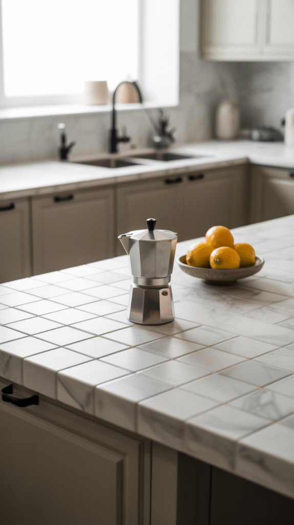 A light, airy pale blue and white kitchen color pairing
