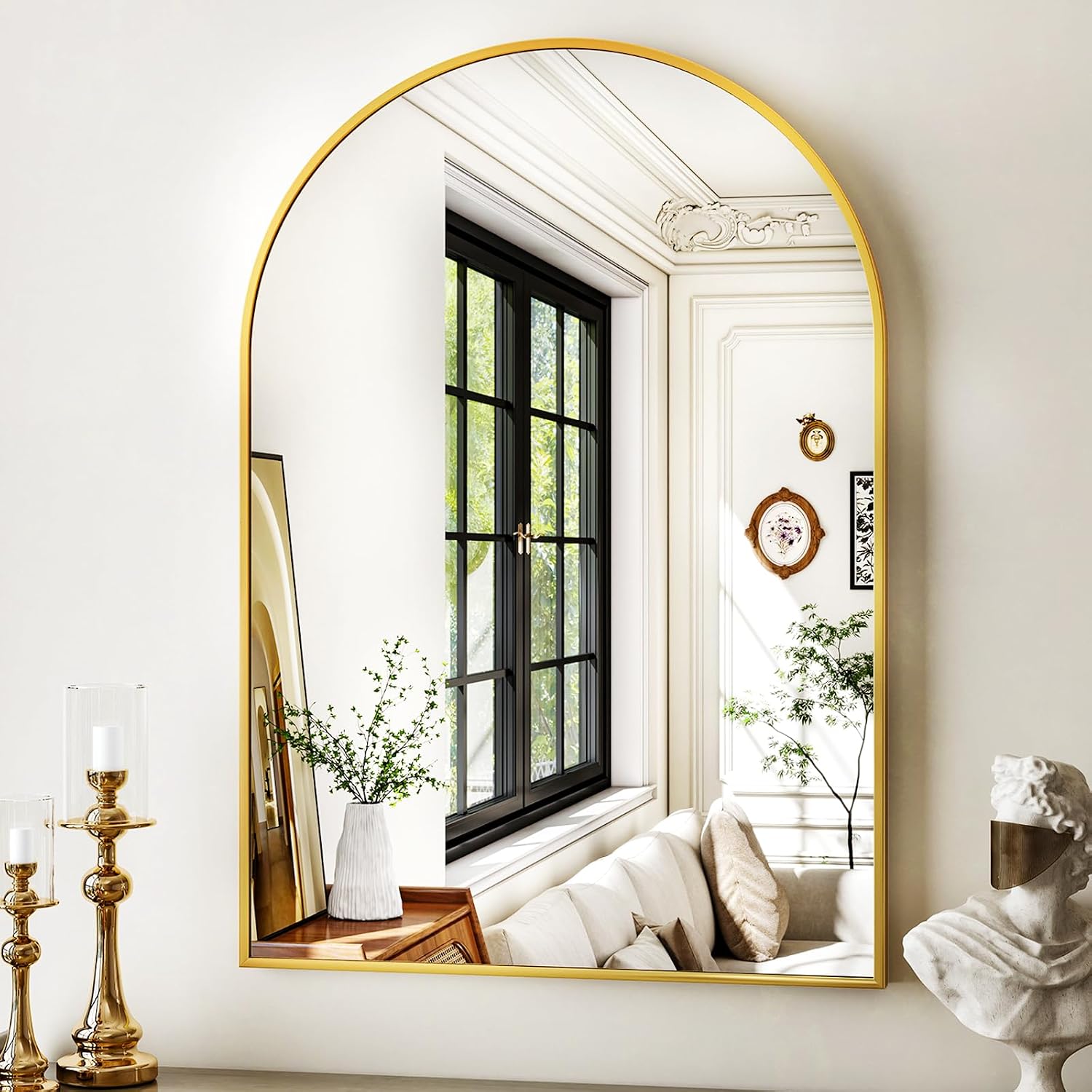 XRAMFY 20 x 30 Inch Gold Arched Bathroom Mirror, Metal Frame