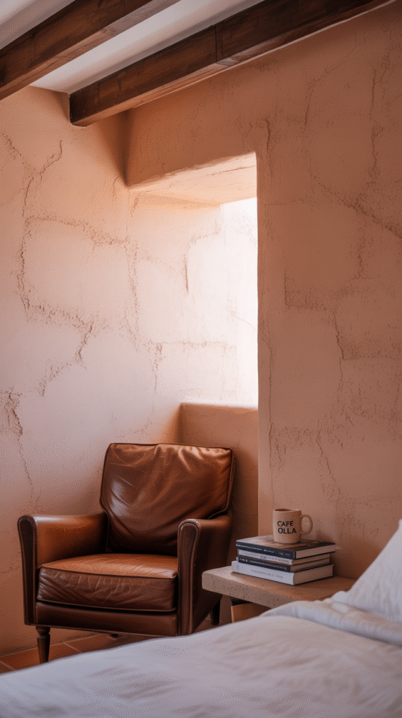 Textured walls and ceiling bringing authentic character to the room