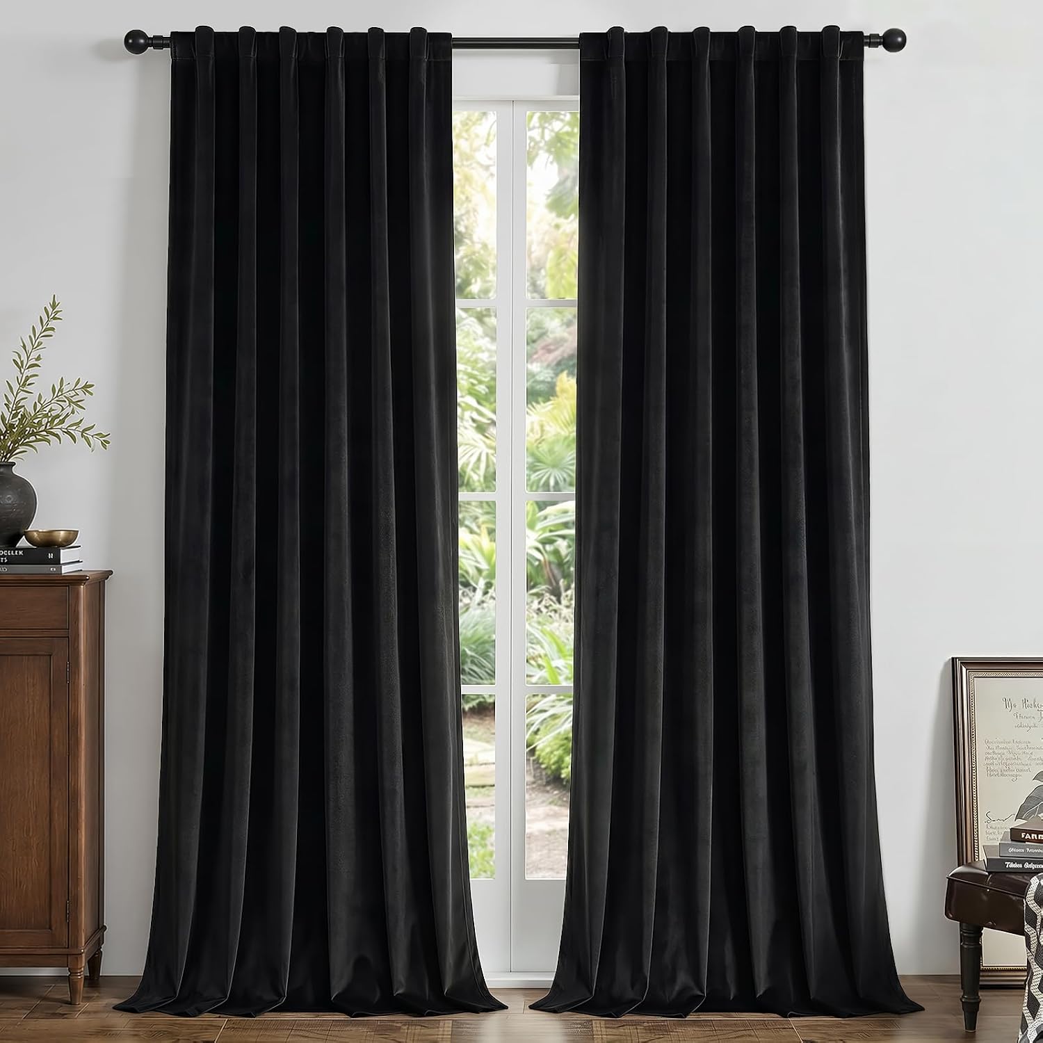 Joydeco Velvet Blackout Curtains 96 Inch Length 2 Panels, Black Out Curtains for Bedroom Living Room, Thermal Insulated Luxury Heavy Duty Drapes, Heat & Light Blocking, Back Tab&Rod Pocket,52'W x 96'L