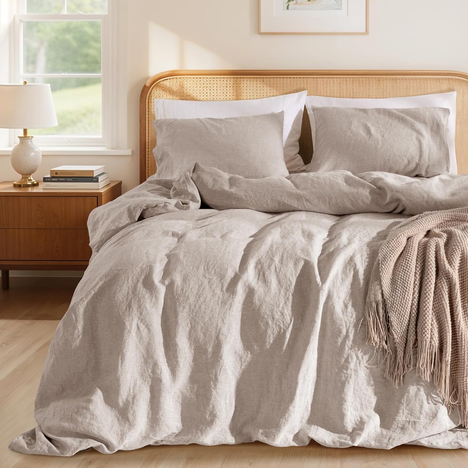 LBRO2M 100% French Linen Duvet Cover Set 3Pcs, Comforter Cover Queen Size