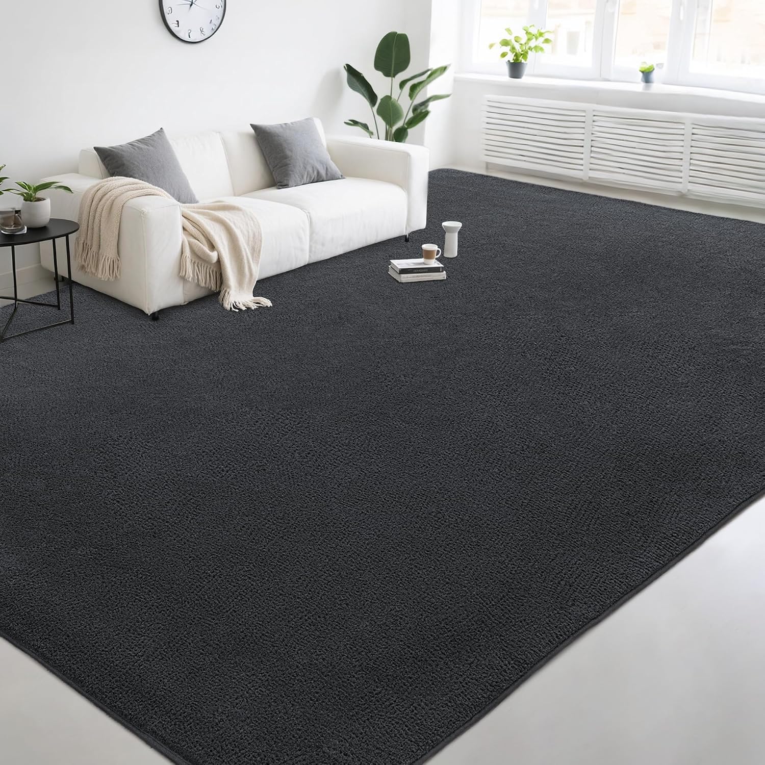 8 x 10 Ft Dark Grey Memory Foam Area Rug, Solid Indoor Rug for Living Room