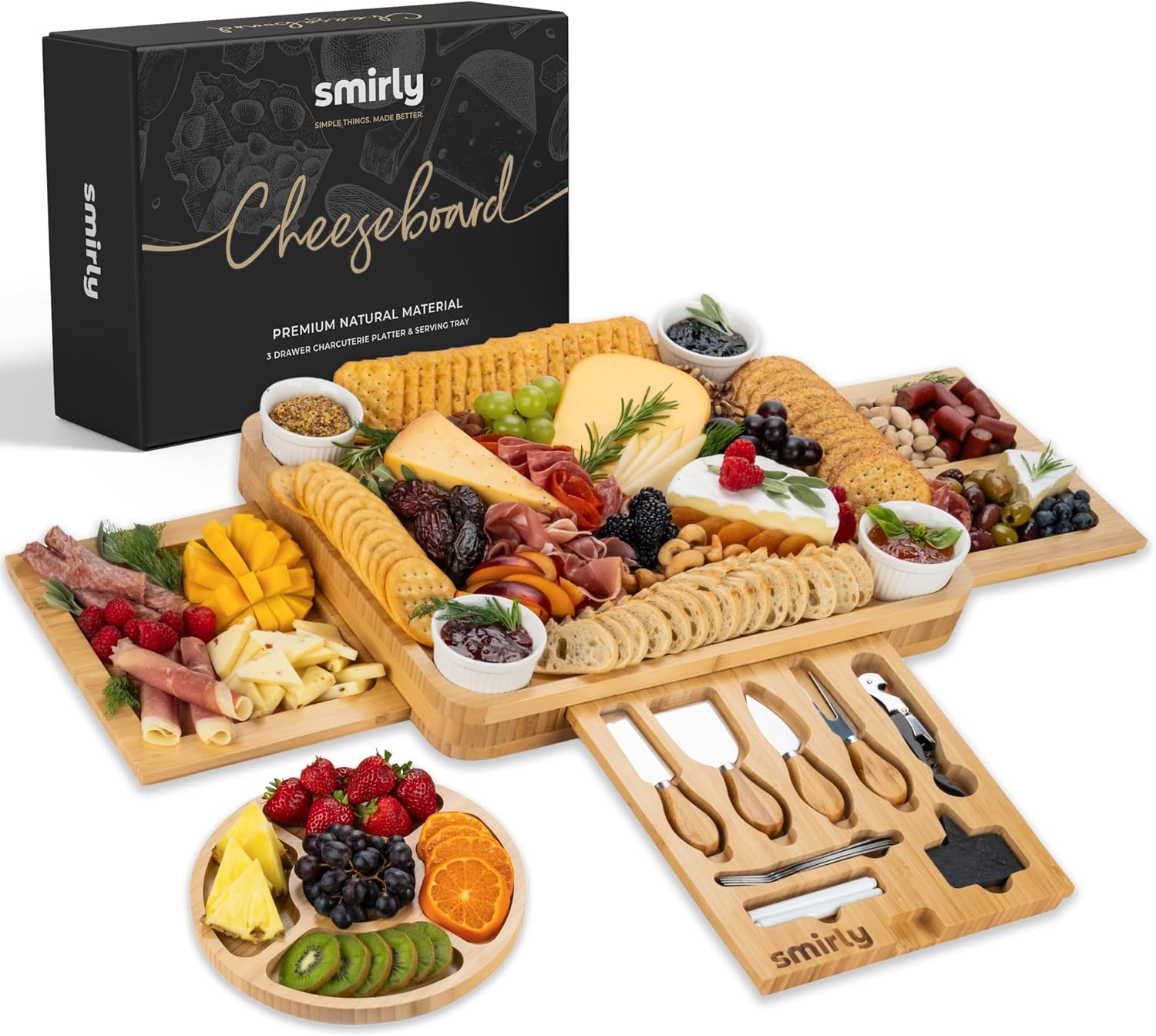 SMIRLY Charcuterie Boards Set, Large Bamboo Cheese Board with Accessories