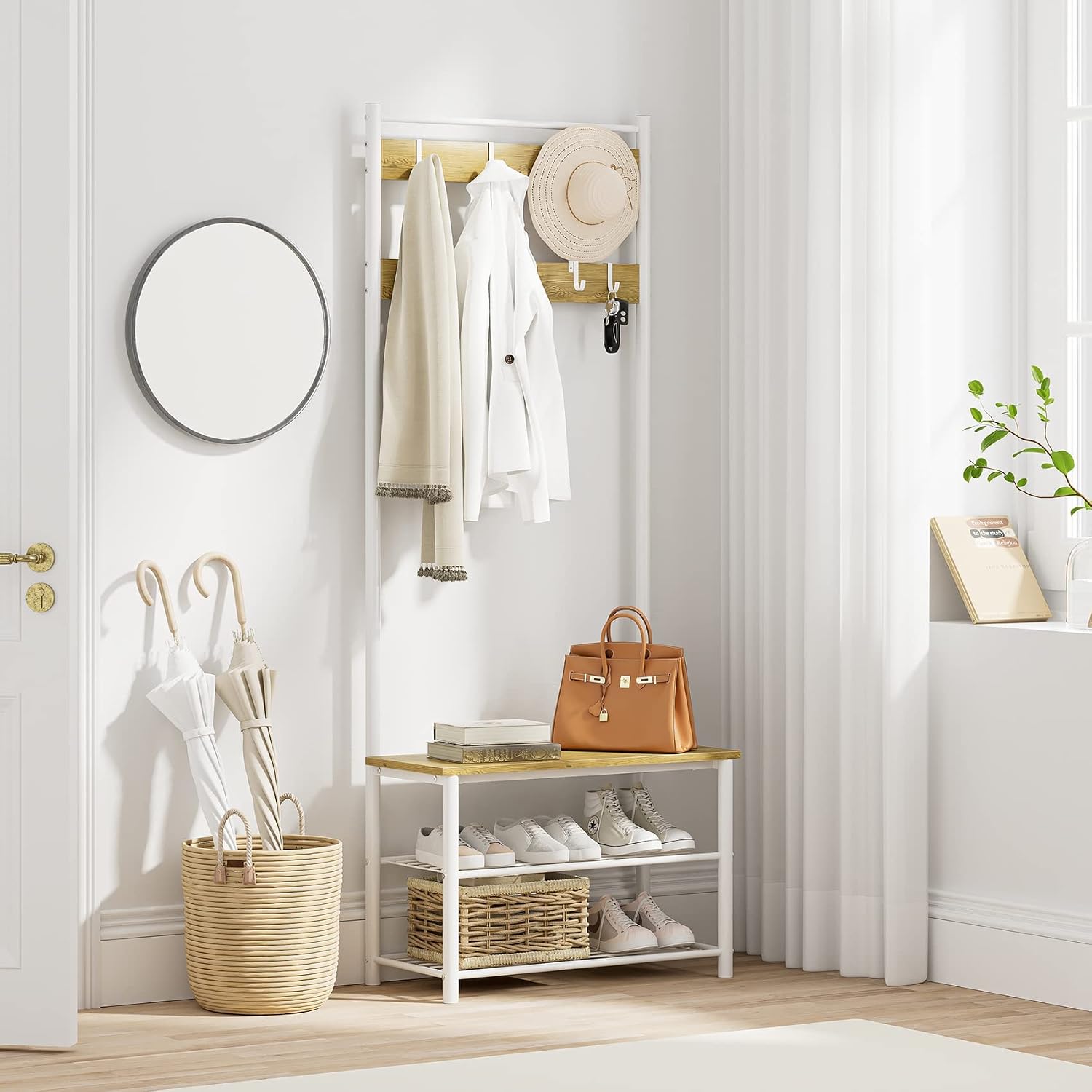 Hall Tree with Bench and Shoe Storage, 3-in-1 Coat Rack Shoe Bench