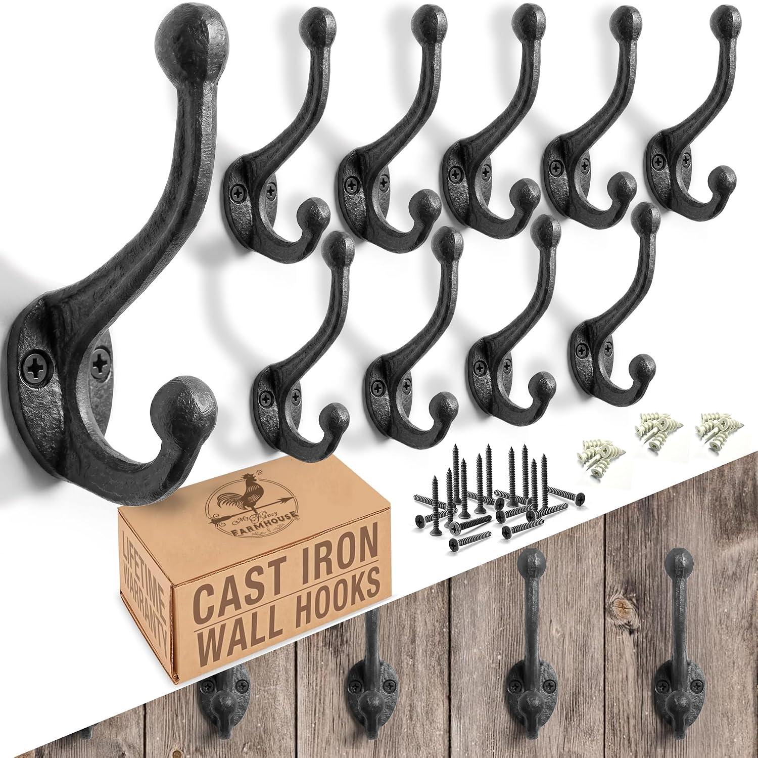 My Fancy Farmhouse Rustic Cast Iron Coat Hooks, 10 Pack