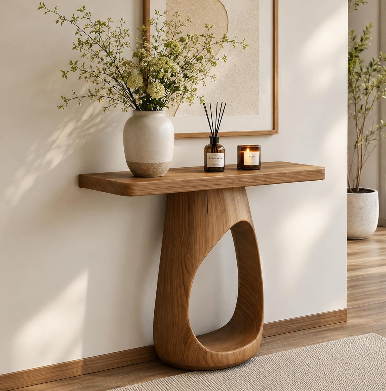 Narrow Sculptural Console Table, Minimalist Entryway Table for Hallway