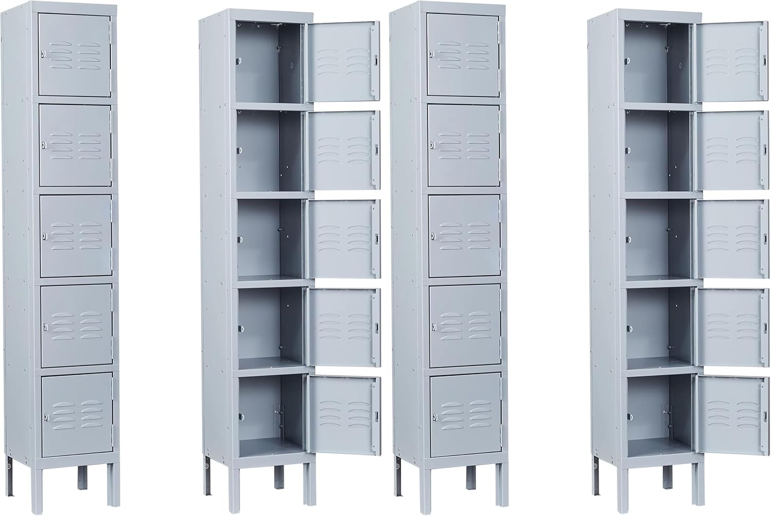 Letaya Metal Storage Lockers, 5 Doors, 66 Inch Tall, Lockable Steel Cabinet