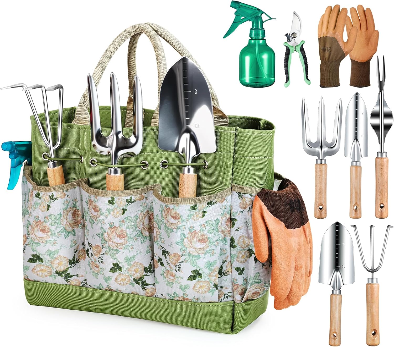 Grenebo Heavy-Duty Gardening Tool Set with Tote Bag