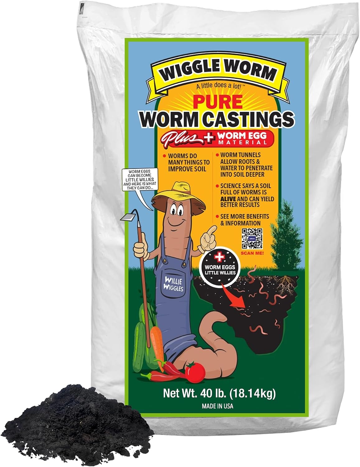 Wiggle Worm Pure Worm Castings Plus Worm Egg Material, 40 lb