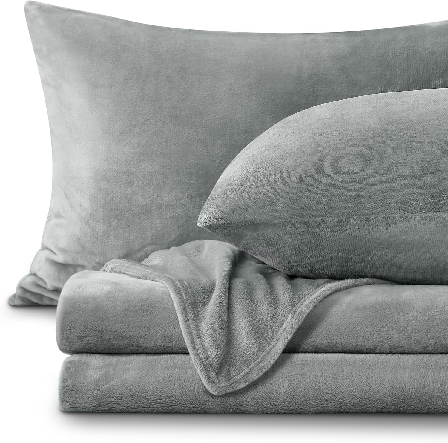 BEDELITE Flannel Sheets Queen Size, Grey, 4 Piece Set