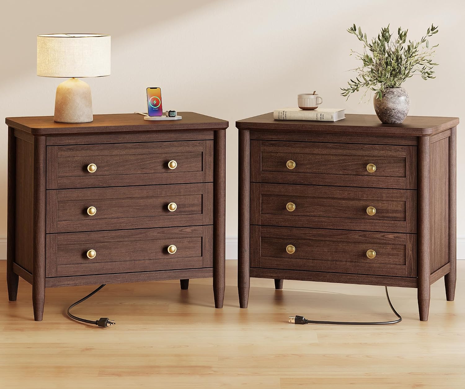 Huuger 27 Inch Tall Nightstands, Set of 2, with Hidden Charging Station