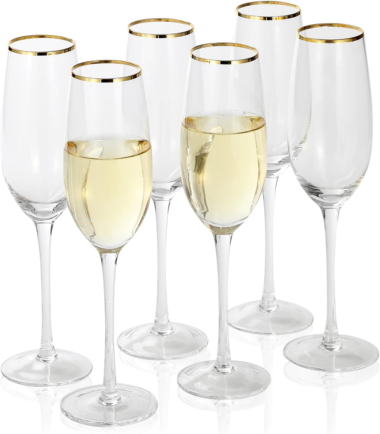 Gold Rim Champagne Flutes, Set of 6