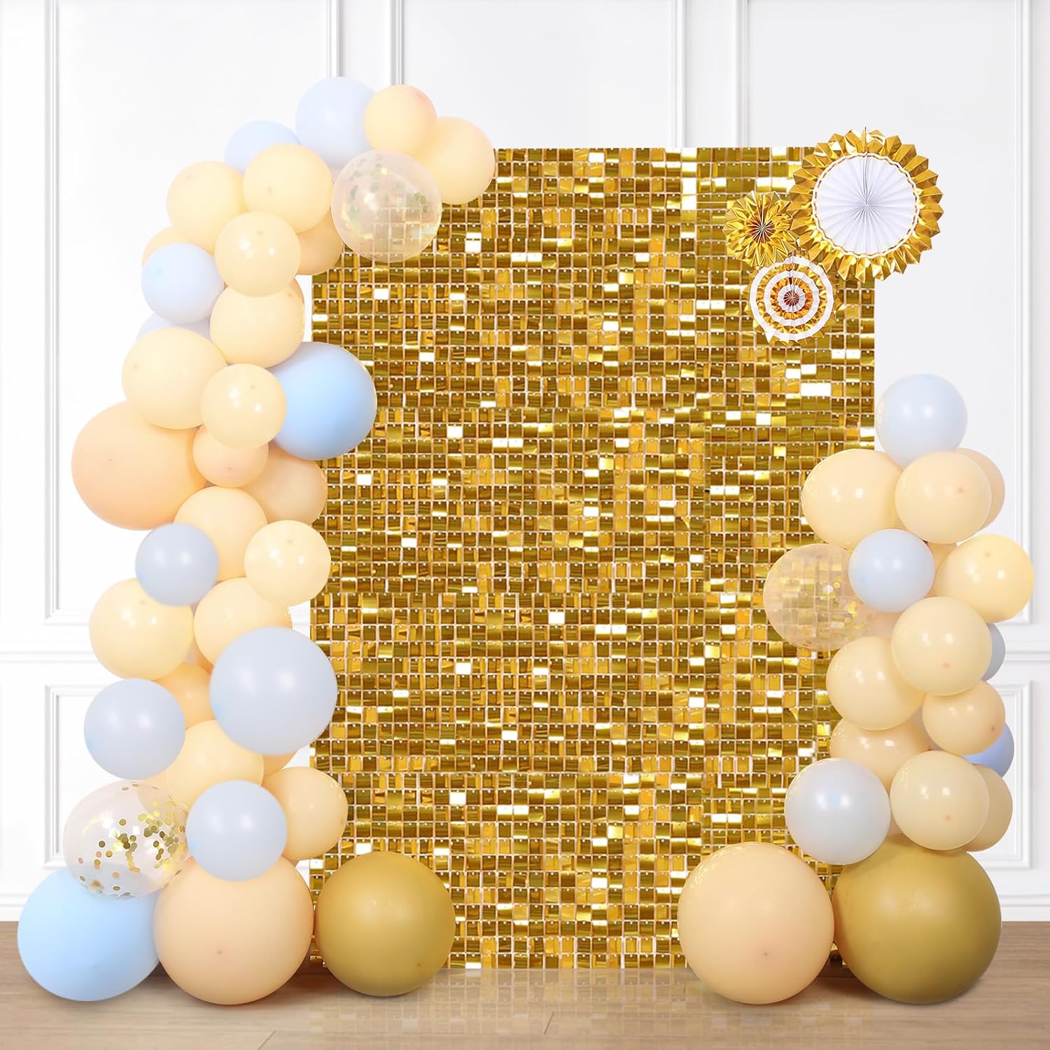 Gold Shimmer Sequin Wall Backdrop, 12-Pack