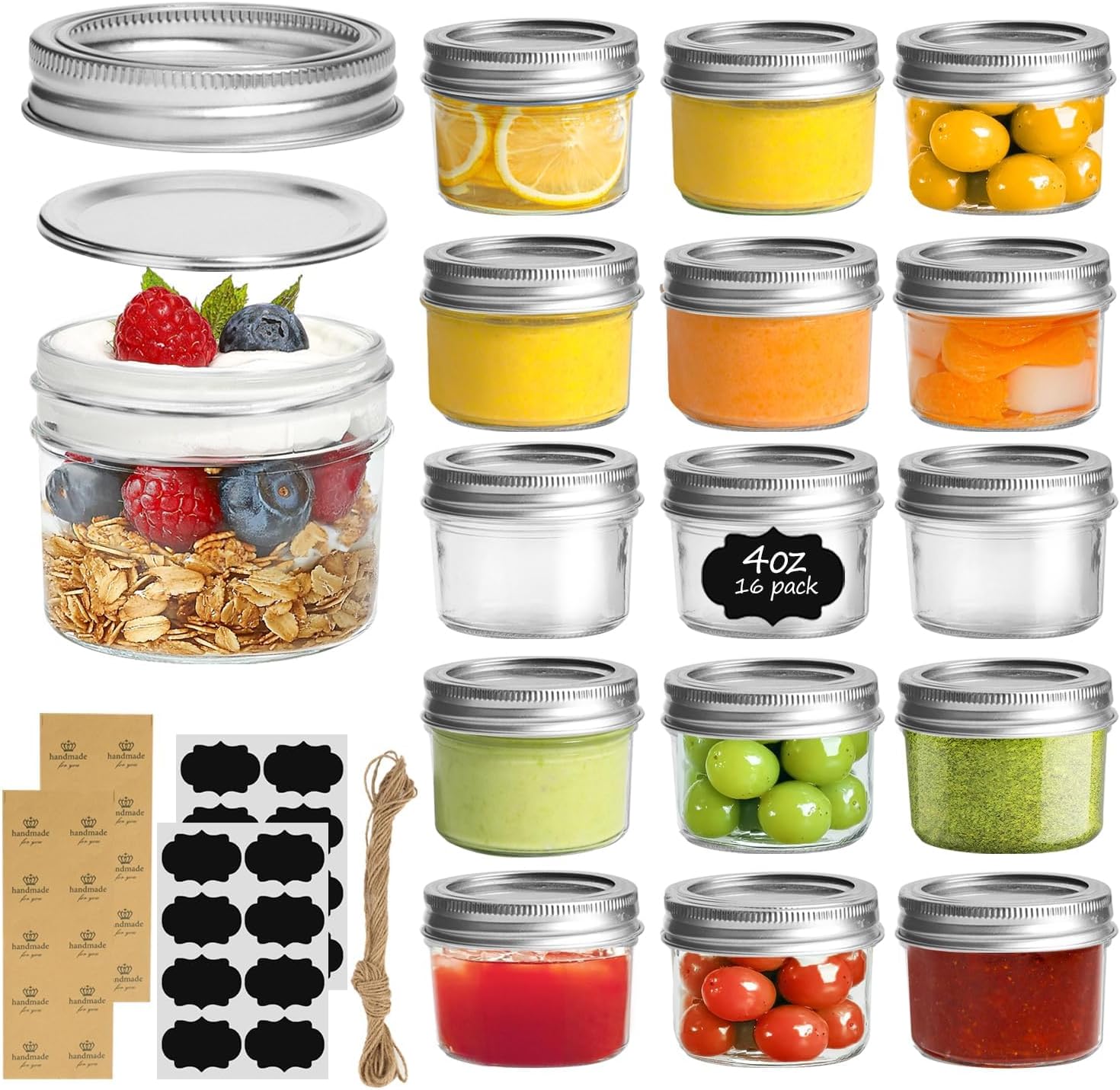 Mini Mason Jars, 4 oz, 16-Pack