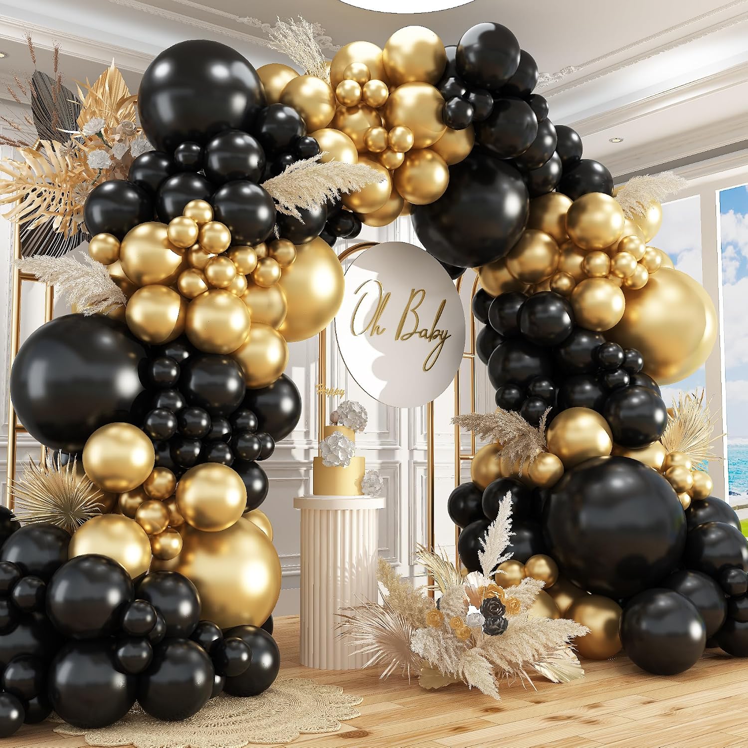 Black and Gold Balloon Garland Arch Kit