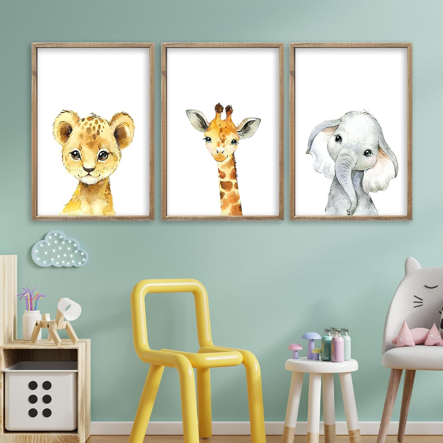 Baby Safari Nursery Wall Art Decor 11x16 Inch Set of 3 Wood Framed