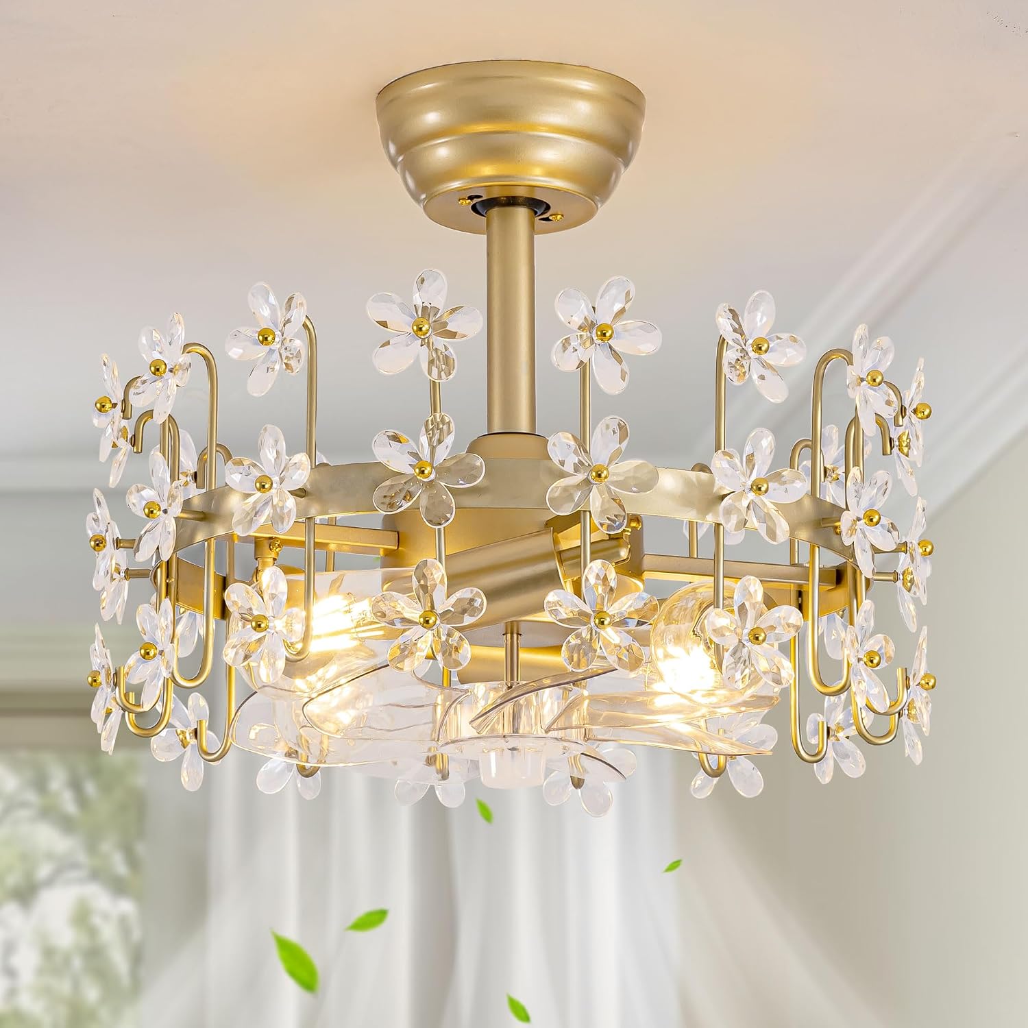 Modern Gold Crystal Fandelier Ceiling Fan with Lights and Remote