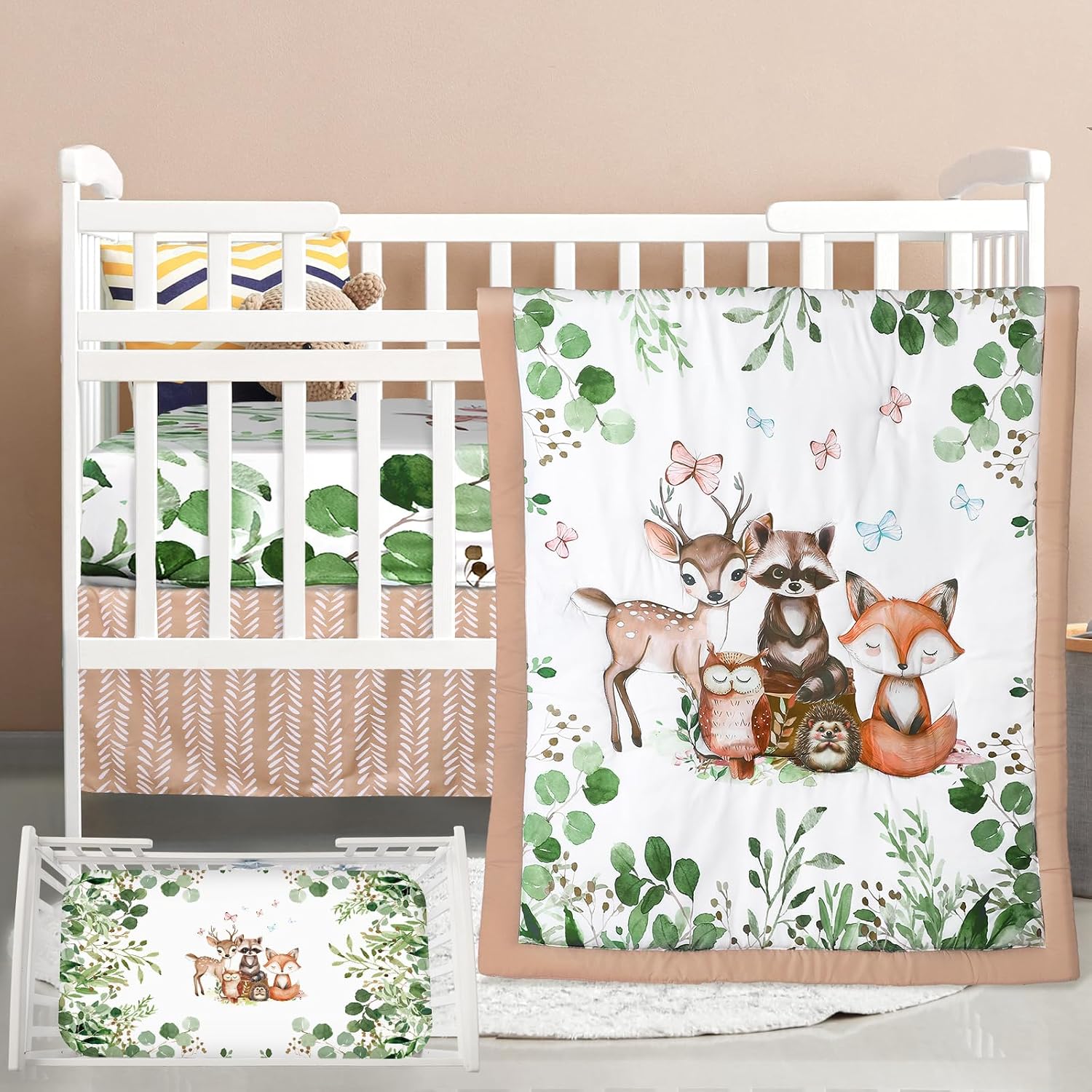 Hahafelt 3-Piece Woodland Forest Animal Crib Bedding Set