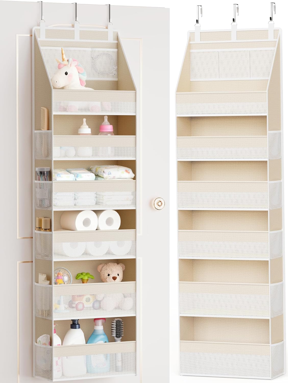 Criusia Over the Door Organizer, 6 Shelf Hanging Closet Storage with 13 Mesh Pockets