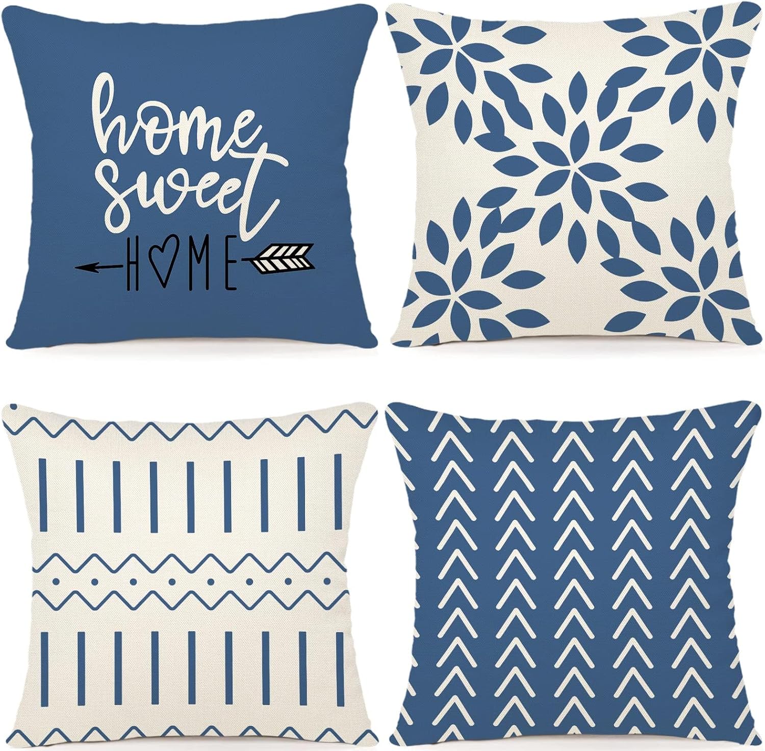 YCOLL Throw Pillow Covers, 18 x 18 Inch, Set of 4, Modern Linen Fabric