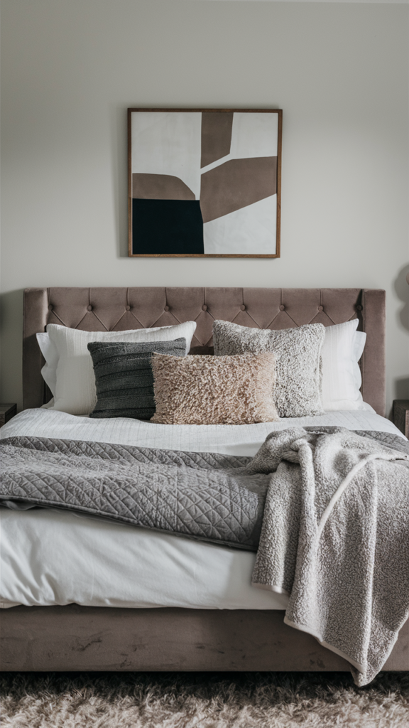 Layered bedding creating a hotel-like feel in the bedroom