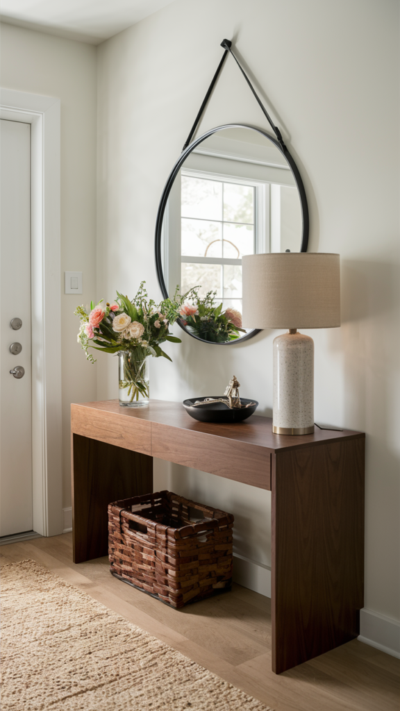 Welcoming wood console table anchoring a stylish entryway