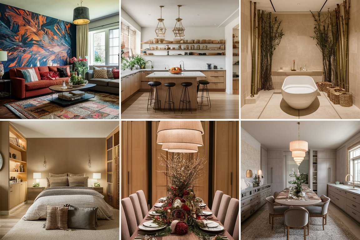 Harmonious home decor collage showcasing ideas for every room