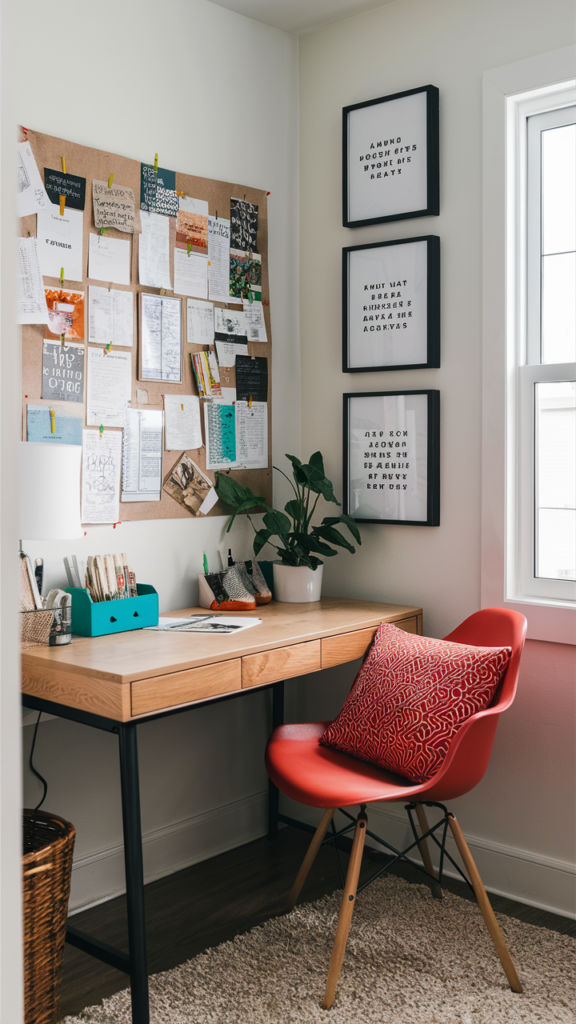Motivational decor supporting focus in a home office corner