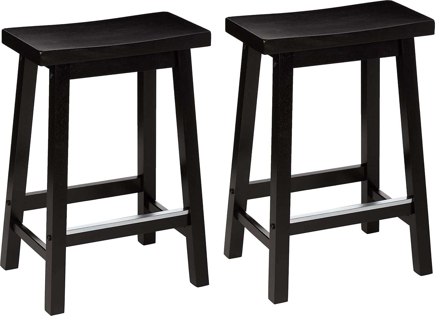 Amazon Basics Solid Wood Saddle-Seat Counter Height Bar Stools, 24 Inch, with Footrest