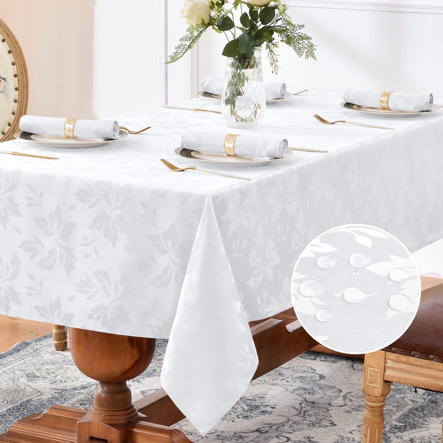 Romanstile Jacquard Rectangle Tablecloth, 60 x 120 Inch, White