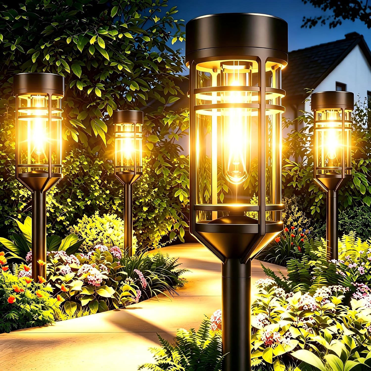Amzarp 8 Pack Bright LED Solar Pathway Lights for Garden