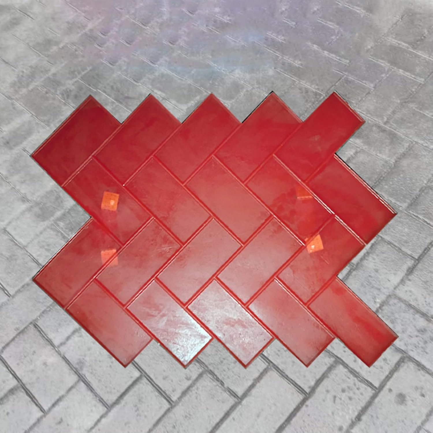 Herringbone Brick Concrete Stamp Mold with Handles for Textured Floors and Paths