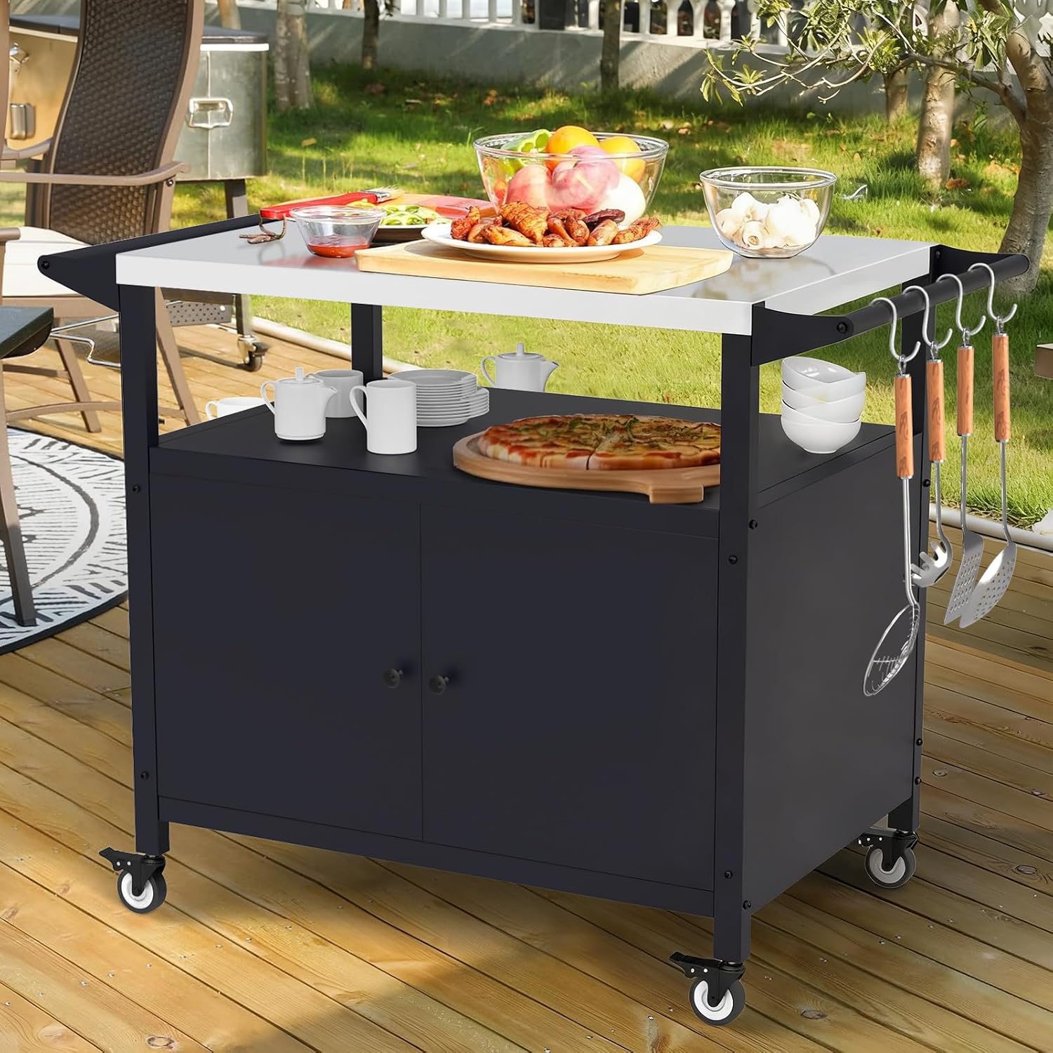 COZEER Weatherproof Outdoor Grill Table Cart with Storage