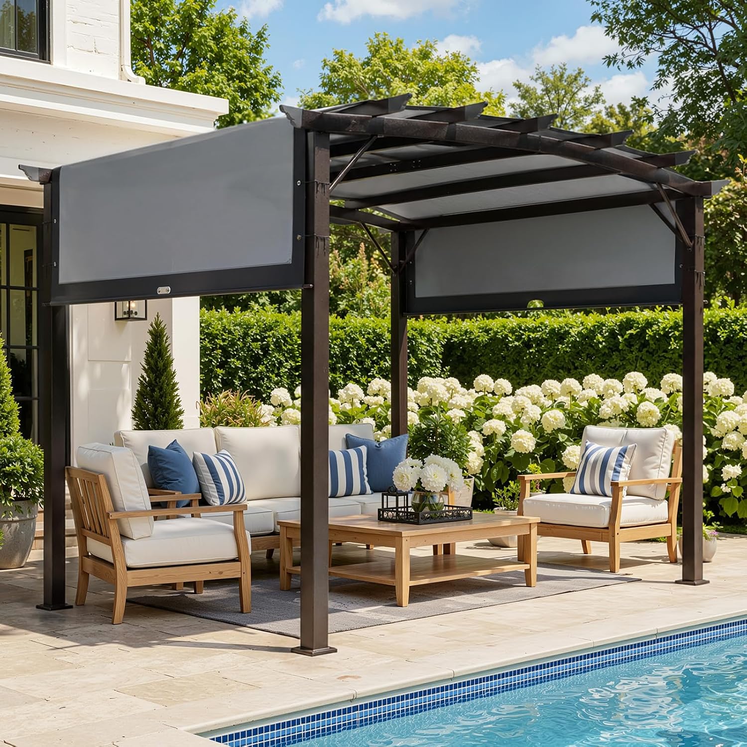 VINGLI 9 x 12 Ft Retractable Pergola Canopy with Adjustable Sun Shade
